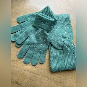 BP Sage Green Knit Headband and Gloves- Girls One Size